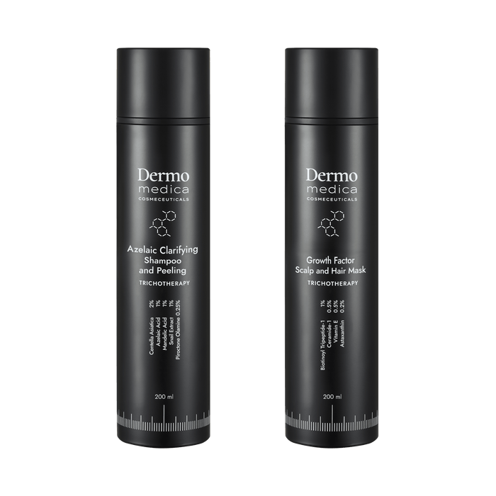 DermoMedica Zestaw Azelaic Clarifying Shampoo and Peeling i Growth Factor Scalp and Hair Mask