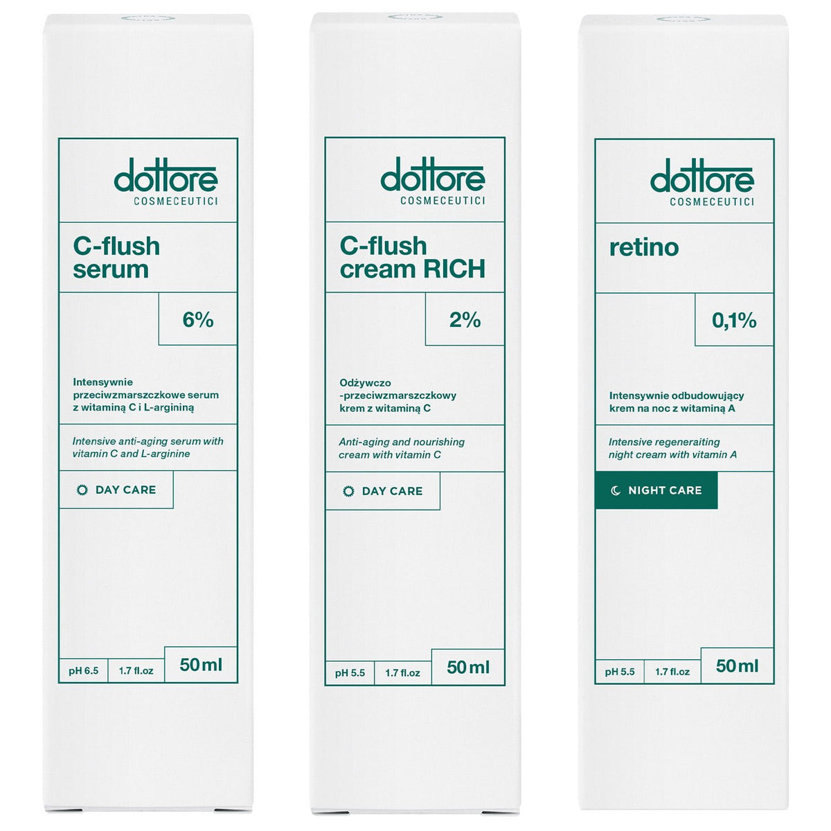 Dottore kuracja rozświetlająco-normalizująca – C-flush serum, C-flush RICH, retino