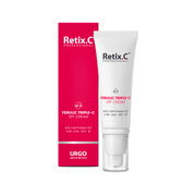 Retix.C Ferulic Triple-C SPF Cream — biała tuba antyoksydacyjnego kremu z filtrem SPF 30 obok różowego opakowania, professional home care