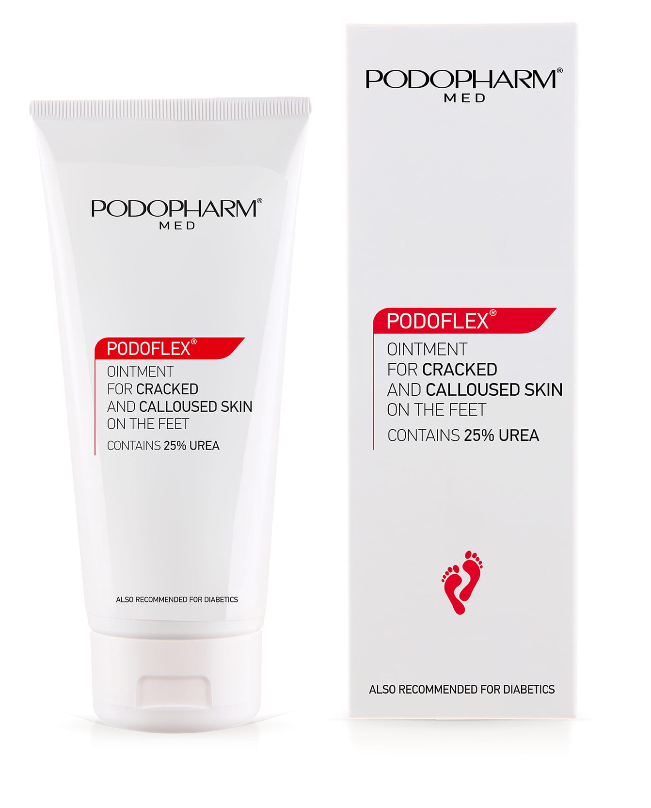 PODOFLEX Maść do popękanej i zrogowaciałej skóry stóp 25% mocznika — PODOPHARM (zdjęcie poglądowe opakowania 100 ml)