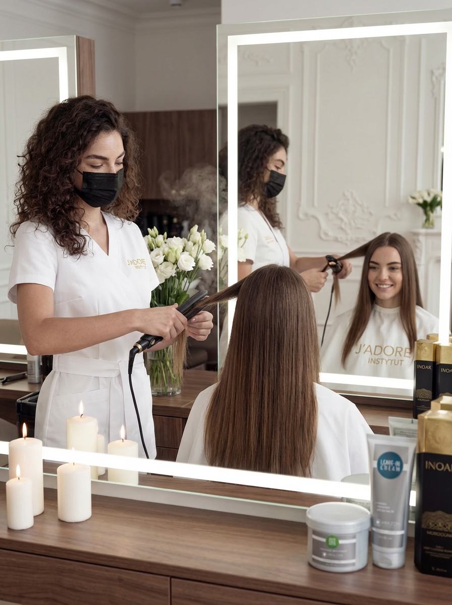 KERATYNOWE PROSTOWANIE WŁOSÓW – procedura w gabinecie kosmetycznym J'adore Instytut