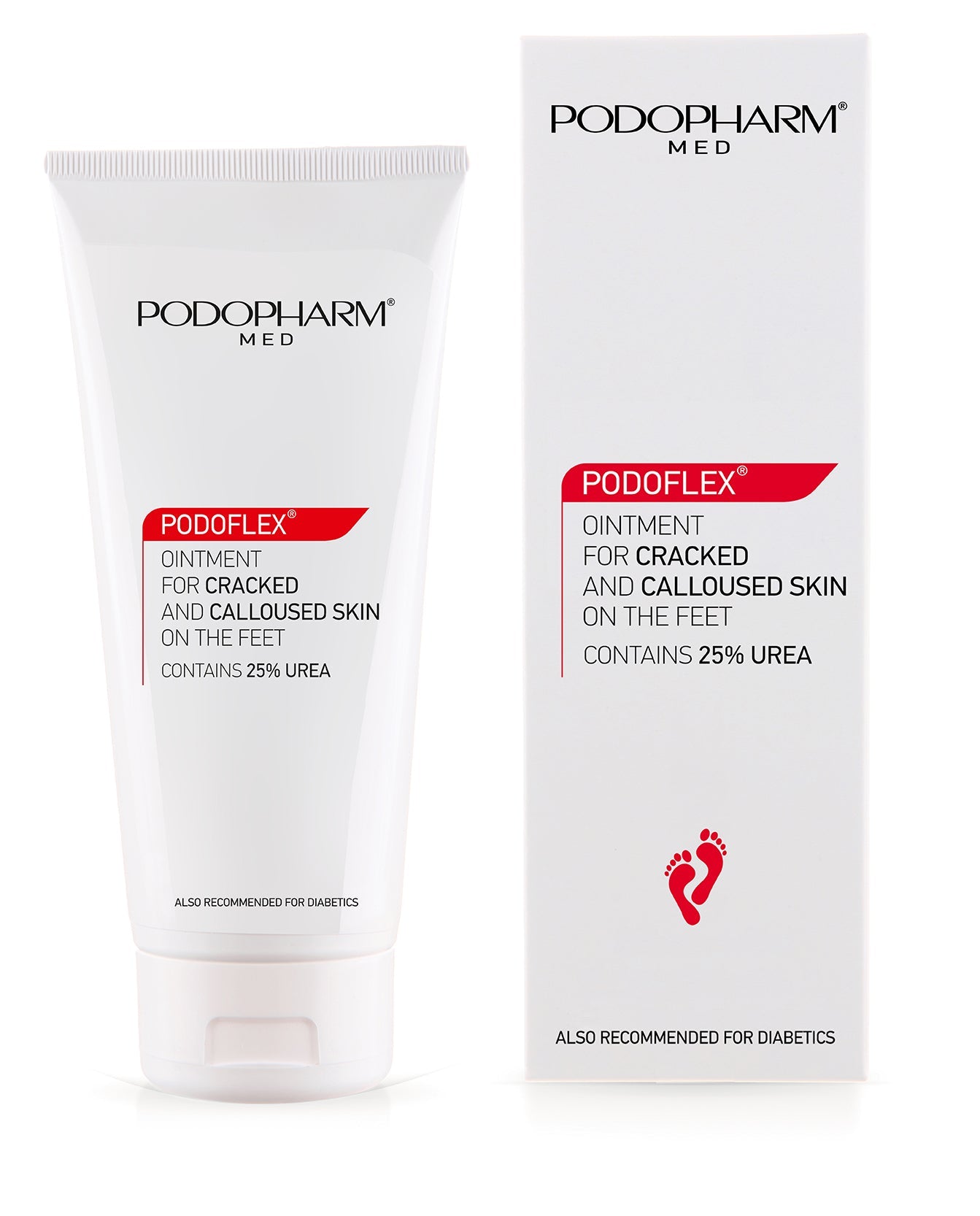 PODOFLEX® Maść do popękanej i zrogowaciałej skóry stóp (25% mocznika) 100 ml — element zestawu PODOPHARM Zestaw: Kuracja SOS na popękane pięty