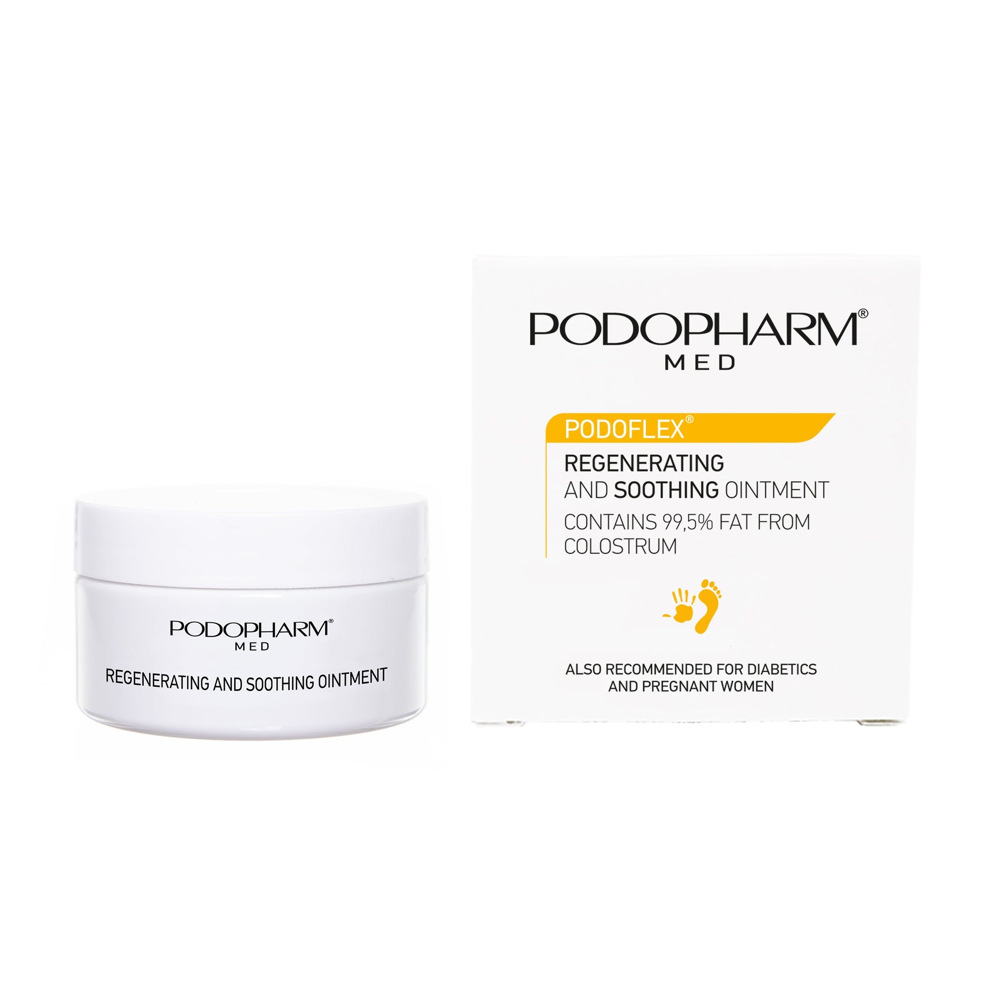 PODOFLEX® Maść regenerująco-kojąca z tłuszczem z colostrum 60 ml — element zestawu PODOPHARM Zestaw: Kuracja SOS na popękane pięty